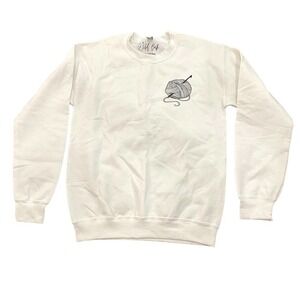 Wild Oak Creations Little Miss Crocheter Sweatshirt in White, Size S​​​​​​​